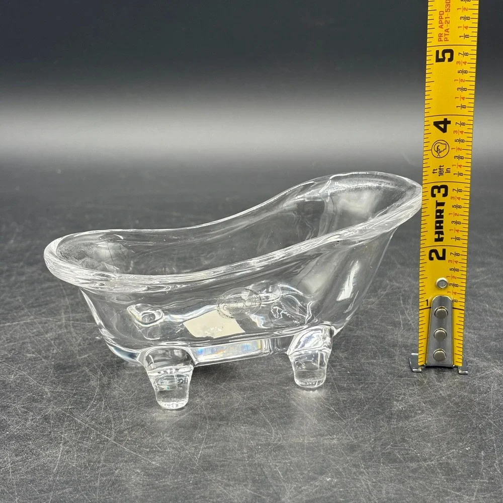Abbott Clear Glass Bathtub Dish Clawfoot Soap Jewelry Trinket Holder 5.5 Inch
